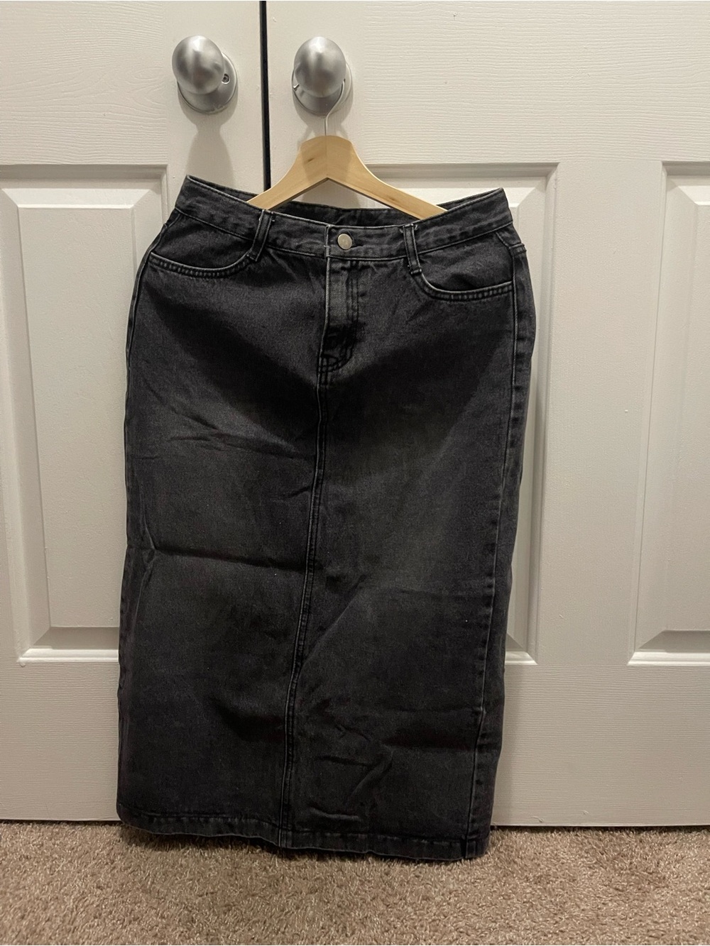 Black Denim Midi Skirt